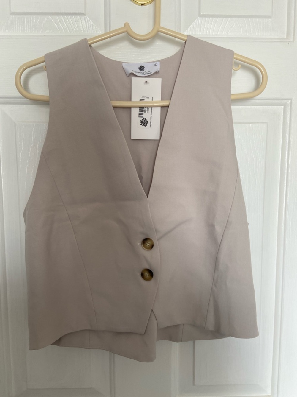 Sleeveless V-Neck Button Front Vest - Beige